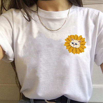 Paprasti mieli moteriški marškinėliai Vasariniai dideli marškinėliai Juokingi kišeniniai animaciniai filmukai Spausdinti marškinėliai Laisvalaikiai trumpomis rankovėmis O formos iškirptės marškinėliai marškinėliai