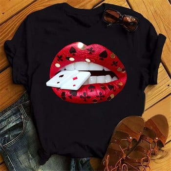 Fashion Lips Print Γυναικεία μπλουζάκι Casual κοντό μανίκι O λαιμό Φαρδύ γυναικείο μπλουζάκι Γυναικείο μπλουζάκι μπλουζάκι Ρούχα Camisetas Mujer