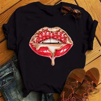 Fashion Lips Print Γυναικεία μπλουζάκι Casual κοντό μανίκι O λαιμό Φαρδύ γυναικείο μπλουζάκι Γυναικείο μπλουζάκι μπλουζάκι Ρούχα Camisetas Mujer