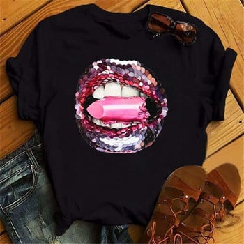 Fashion Lips Print Γυναικεία μπλουζάκι Casual κοντό μανίκι O λαιμό Φαρδύ γυναικείο μπλουζάκι Γυναικείο μπλουζάκι μπλουζάκι Ρούχα Camisetas Mujer