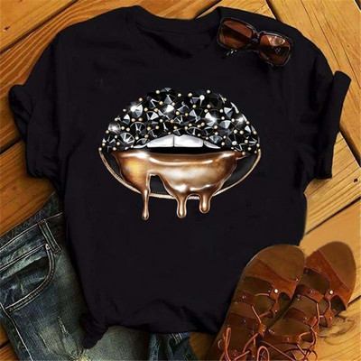 Modna ženska majica s printom usana Ležerna majica kratkih rukava s O izrezom Opuštena ženska majica kratkih rukava Ženska majica s gornjim dijelom Odjeća Camisetas Mujer