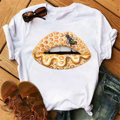 Modna ženska majica s printom usana Ležerna majica kratkih rukava s O izrezom Opuštena ženska majica kratkih rukava Ženska majica s gornjim dijelom Odjeća Camisetas Mujer