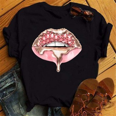 Modna ženska majica s printom usana Ležerna majica kratkih rukava s O izrezom Opuštena ženska majica kratkih rukava Ženska majica s gornjim dijelom Odjeća Camisetas Mujer