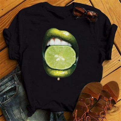 Modna ženska majica s printom usana Ležerna majica kratkih rukava s O izrezom Opuštena ženska majica kratkih rukava Ženska majica s gornjim dijelom Odjeća Camisetas Mujer