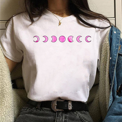 Tricou negru de damă New Moon Tricou casual de damă cu gât rotund Tricou de damă cu imprimeu Lunar Eclipse