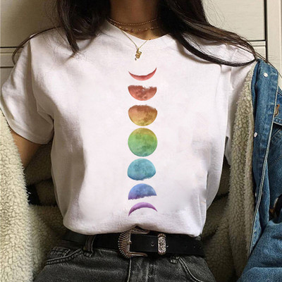 Tricou negru de damă New Moon Tricou casual de damă cu gât rotund Tricou de damă cu imprimeu Lunar Eclipse
