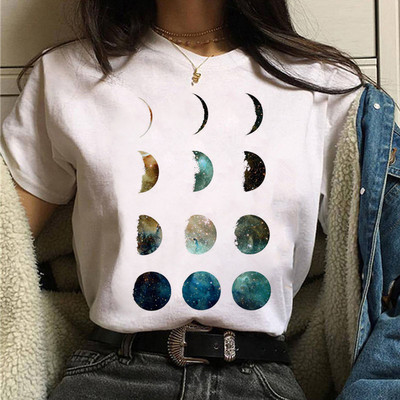 Tricou negru de damă New Moon Tricou casual de damă cu gât rotund Tricou de damă cu imprimeu Lunar Eclipse