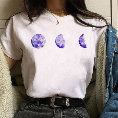 Tricou negru de damă New Moon Tricou casual de damă cu gât rotund Tricou de damă cu imprimeu Lunar Eclipse