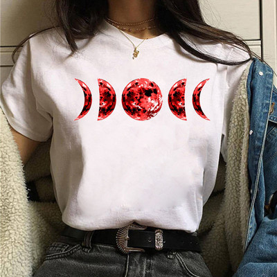 Tricou negru de damă New Moon Tricou casual de damă cu gât rotund Tricou de damă cu imprimeu Lunar Eclipse