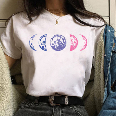 Tricou negru de damă New Moon Tricou casual de damă cu gât rotund Tricou de damă cu imprimeu Lunar Eclipse