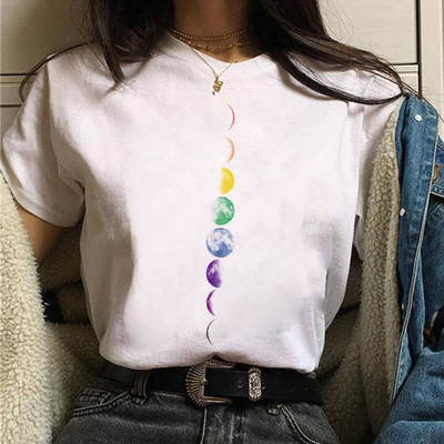 Tricou negru de damă New Moon Tricou casual de damă cu gât rotund Tricou de damă cu imprimeu Lunar Eclipse