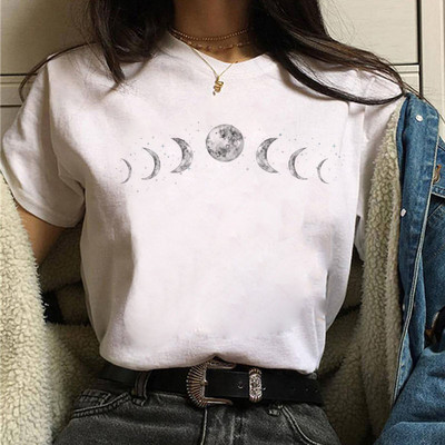 Tricou negru de damă New Moon Tricou casual de damă cu gât rotund Tricou de damă cu imprimeu Lunar Eclipse