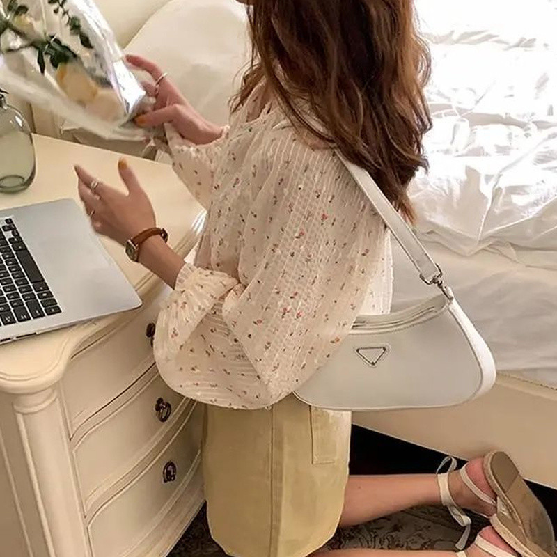 Ženske bluze s cvjetnim kopčanjem, jednorednim kopčanjem, šifon s okruglim izrezom, slatki, nježni, elegantni lampion rukavi Ulzzang vila Retro košulje Novo