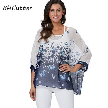 BHflutter 4XL 5XL 6XL Plus Size Μπλούζα Γυναικεία Πουκάμισο Νέα ριγέ στάμπα καλοκαιρινά μπλουζάκια μπλουζάκια μπλουζάκια μανίκια casual σιφόν 2019