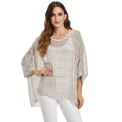 BHflutter 4XL 5XL 6XL Didelio dydžio palaidiniai marškinėliai, moteriški, nauji dryžuota spauda, vasariniai marškinėliai, rankovėmis, laisvalaikio šifono palaidinės, 2019 m.