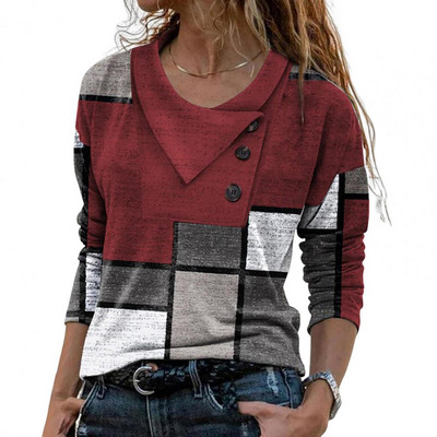 Κλασικό πουλόβερ κορυφαίο 3D κοπής φθινοπωρινή μπλούζα με φθινοπωρινή μπλούζα γεωμετρία συνονθύλευμα Φαρδύ φθινοπωρινό μπλουζάκι