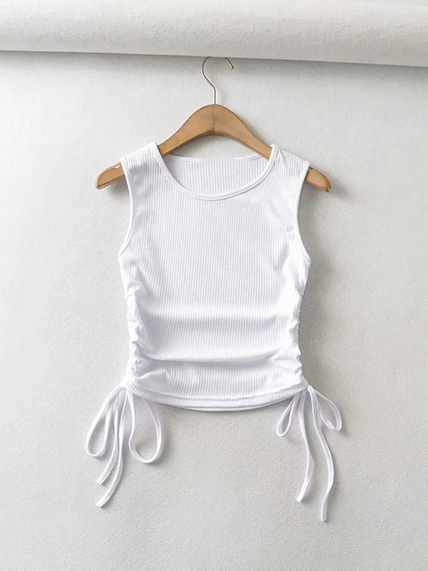 Ljeto 2023. NOVO Ženska jednobojna seksi uzročna skraćena majica s uzicom s obje strane za modne dame