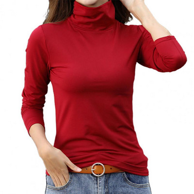 2021 Φθινοπωρινό πουκάμισο βάσης Γυναικεία μπλούζα Θερμική μονόχρωμη πουλόβερ με ψηλό γιακά Λεπτό βελούδινο λεπτές γυναικείες μπλούζες Τοπ