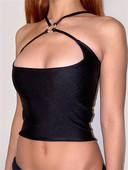 Fekete tömör kivágott Crop felső női karcsú szexi Rave Party Clubwear Cross Choker Y2K nyári felsők női camisole rózsaszín pólók