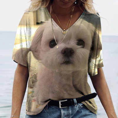 Ženske majice kratkih rukava s V-izrezom Ljeto Novo 3D simpatični otisak pasa Ležerno Lijepo Harajuku Svestrana Y2K odjeća Europska veličina