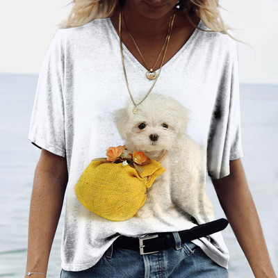 Ženske majice kratkih rukava s V-izrezom Ljeto Novo 3D simpatični otisak pasa Ležerno Lijepo Harajuku Svestrana Y2K odjeća Europska veličina