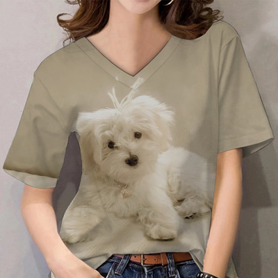 Ženske majice kratkih rukava s V-izrezom Ljeto Novo 3D simpatični otisak pasa Ležerno Lijepo Harajuku Svestrana Y2K odjeća Europska veličina