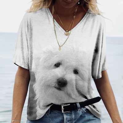 Ženske majice kratkih rukava s V-izrezom Ljeto Novo 3D simpatični otisak pasa Ležerno Lijepo Harajuku Svestrana Y2K odjeća Europska veličina