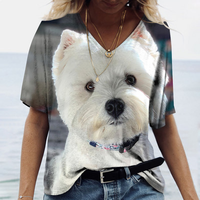 Ženske majice kratkih rukava s V-izrezom Ljeto Novo 3D simpatični otisak pasa Ležerno Lijepo Harajuku Svestrana Y2K odjeća Europska veličina