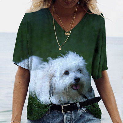 Ženske majice kratkih rukava s V-izrezom Ljeto Novo 3D simpatični otisak pasa Ležerno Lijepo Harajuku Svestrana Y2K odjeća Europska veličina