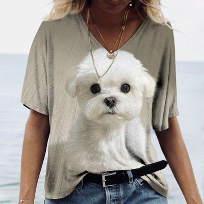 Ženske majice kratkih rukava s V-izrezom Ljeto Novo 3D simpatični otisak pasa Ležerno Lijepo Harajuku Svestrana Y2K odjeća Europska veličina