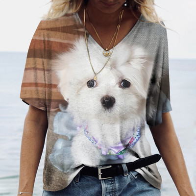 Ženske majice kratkih rukava s V-izrezom Ljeto Novo 3D simpatični otisak pasa Ležerno Lijepo Harajuku Svestrana Y2K odjeća Europska veličina