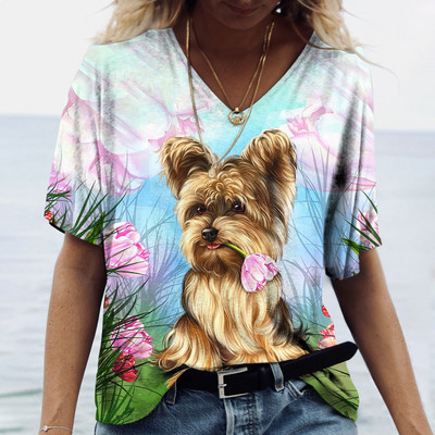 Ženske majice kratkih rukava s V-izrezom Ljeto Novo 3D simpatični otisak pasa Ležerno Lijepo Harajuku Svestrana Y2K odjeća Europska veličina