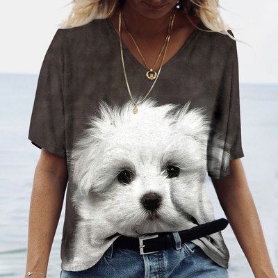 Ženske majice kratkih rukava s V-izrezom Ljeto Novo 3D simpatični otisak pasa Ležerno Lijepo Harajuku Svestrana Y2K odjeća Europska veličina