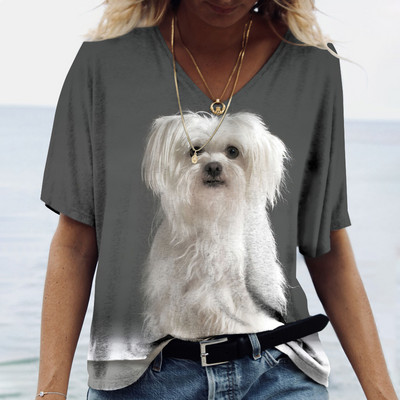 Ženske majice kratkih rukava s V-izrezom Ljeto Novo 3D simpatični otisak pasa Ležerno Lijepo Harajuku Svestrana Y2K odjeća Europska veličina