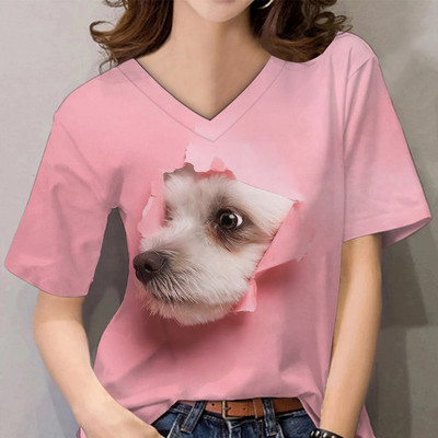 Ženske majice kratkih rukava s V-izrezom Ljeto Novo 3D simpatični otisak pasa Ležerno Lijepo Harajuku Svestrana Y2K odjeća Europska veličina