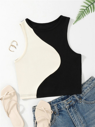 Tricou drăguț pentru femei, în stil preppy, mozaic, de vară, cu decolteu, fără mâneci, bodycon, crop tops, haine Y2K, îmbrăcăminte de stradă, vestă pentru bebeluși