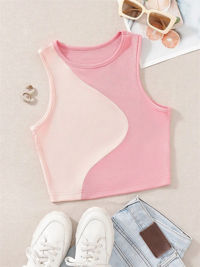 Tricou drăguț pentru femei, în stil preppy, mozaic, de vară, cu decolteu, fără mâneci, bodycon, crop tops, haine Y2K, îmbrăcăminte de stradă, vestă pentru bebeluși