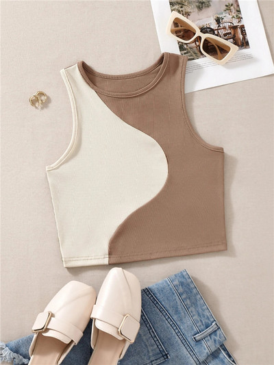 Tricou drăguț pentru femei, în stil preppy, mozaic, de vară, cu decolteu, fără mâneci, bodycon, crop tops, haine Y2K, îmbrăcăminte de stradă, vestă pentru bebeluși