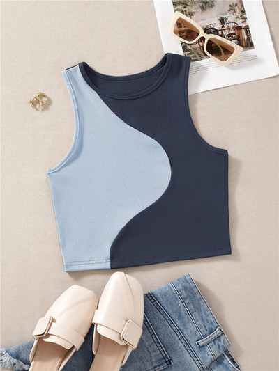 Tricou drăguț pentru femei, în stil preppy, mozaic, de vară, cu decolteu, fără mâneci, bodycon, crop tops, haine Y2K, îmbrăcăminte de stradă, vestă pentru bebeluși