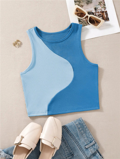 Tricou drăguț pentru femei, în stil preppy, mozaic, de vară, cu decolteu, fără mâneci, bodycon, crop tops, haine Y2K, îmbrăcăminte de stradă, vestă pentru bebeluși