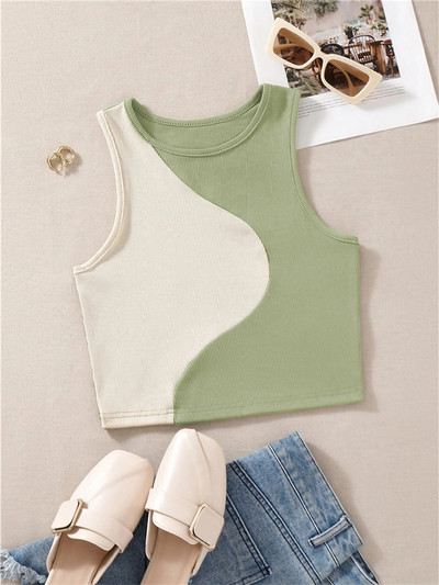 Tricou drăguț pentru femei, în stil preppy, mozaic, de vară, cu decolteu, fără mâneci, bodycon, crop tops, haine Y2K, îmbrăcăminte de stradă, vestă pentru bebeluși