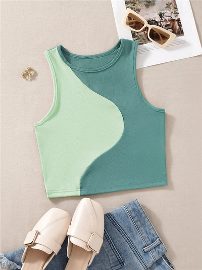 Tricou drăguț pentru femei, în stil preppy, mozaic, de vară, cu decolteu, fără mâneci, bodycon, crop tops, haine Y2K, îmbrăcăminte de stradă, vestă pentru bebeluși
