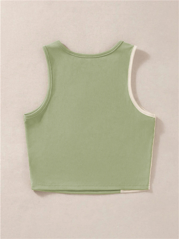 Tricou drăguț pentru femei, în stil preppy, mozaic, de vară, cu decolteu, fără mâneci, bodycon, crop tops, haine Y2K, îmbrăcăminte de stradă, vestă pentru bebeluși