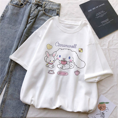 Kawaii ženske ležerne široke majice sa slatkim crtanim motivima i printom na cimetu, ležerna osnova Bijela majica Harajuku Streetwear majice