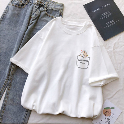 Kawaii ženske ležerne široke majice sa slatkim crtanim motivima i printom na cimetu, ležerna osnova Bijela majica Harajuku Streetwear majice