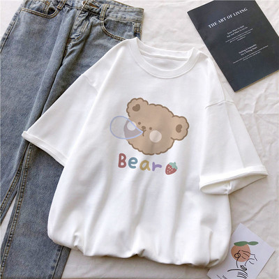 Kawaii ženske ležerne široke majice sa slatkim crtanim motivima i printom na cimetu, ležerna osnova Bijela majica Harajuku Streetwear majice