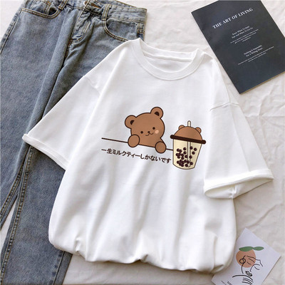 Kawaii ženske ležerne široke majice sa slatkim crtanim motivima i printom na cimetu, ležerna osnova Bijela majica Harajuku Streetwear majice