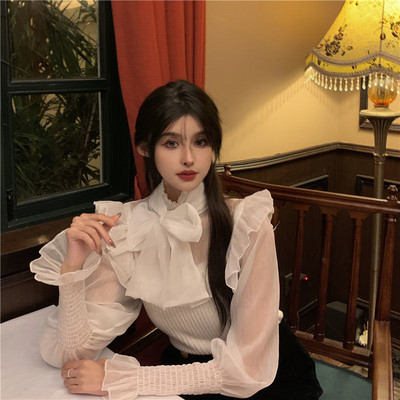 Ženske patchwork bluze Elegantne seksi modne dugih rukava s volanima Uske proljetne šifonske vintage nove prikladne ležerne retro korejske