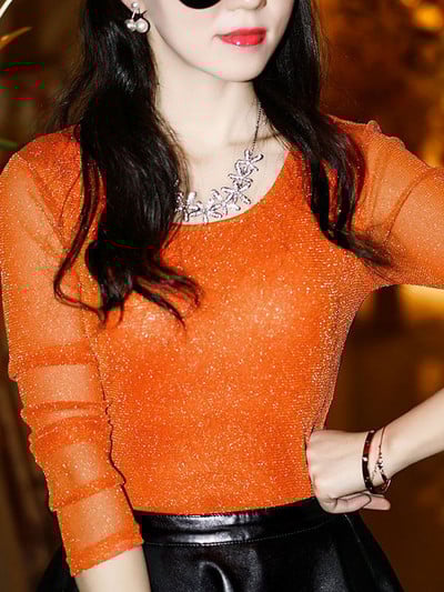 Proljetno ljeto Ženska seksi prozirna mrežasta bluza dugih rukava Prozirna sjajna elegantna košulja Modne ženske majice DF2417