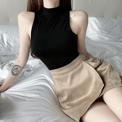 Seksi majica bez rukava, jednobojne kratke majice s halterima, ženske ljetne majice s dolčevitima i ovratnikom, modne ležerne kratke ženske majice bez rukava